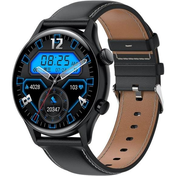 Pro Smart Watch Men Women Fitness Tracker Smartwatch (Black Leather) 1.36 